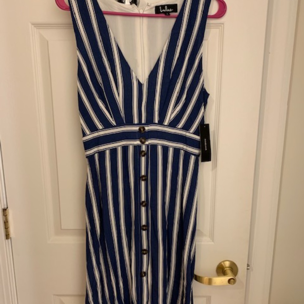 Lulus Blue-Striped Sleeveless Dress